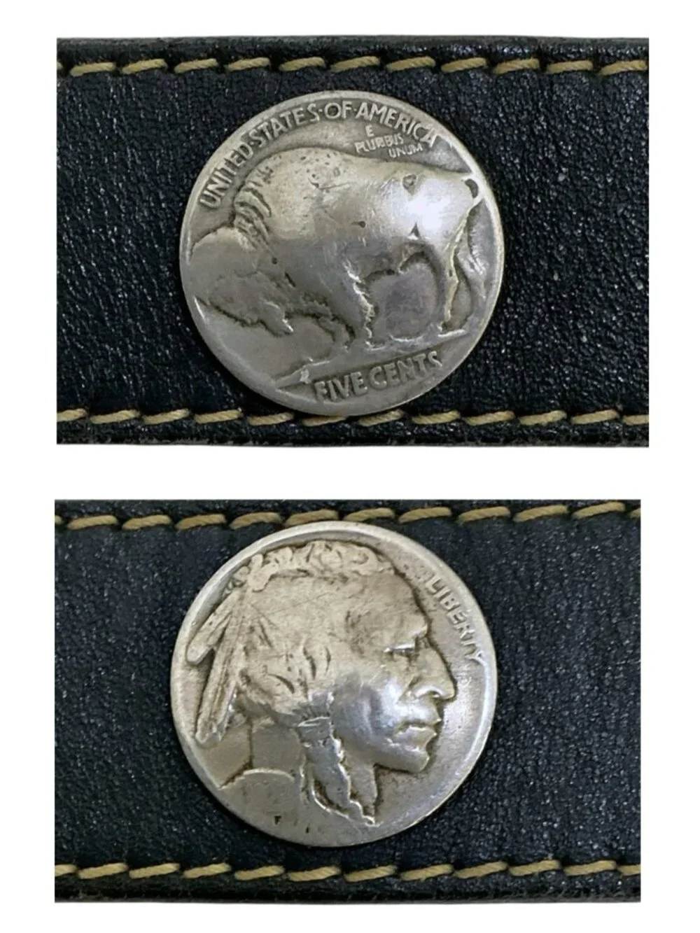 Leegin Western Belt Indian Head Buffalo Nickel Coins Leather Vintage USA Men 36